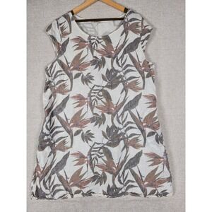 Lungo L'Arno Italy 100% Linen Bird of Paradise Tropical Shift Dress Womens Sz 2X